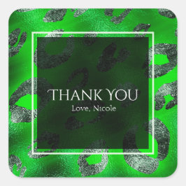 Lime Green & Silver Leopard Print Party Favor Vierkante Sticker