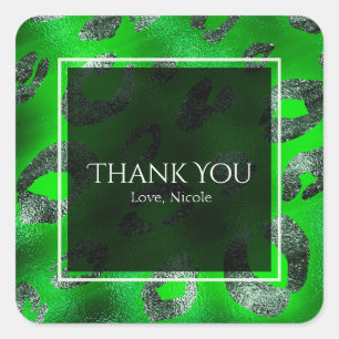 Lime Green & Silver Leopard Print Party Favor Vierkante Sticker