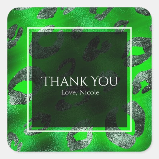 Lime Green & Silver Leopard Print Party Favor Vierkante Sticker (Voorkant)