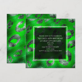 Lime Green & Silver Leopard Print Party Uitnodigin Kaart