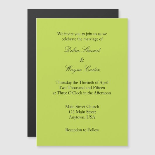 Lime Green Simple Magnetic Wedding Invitation Magnetische Uitnodiging (Voorkant / Achterkant)