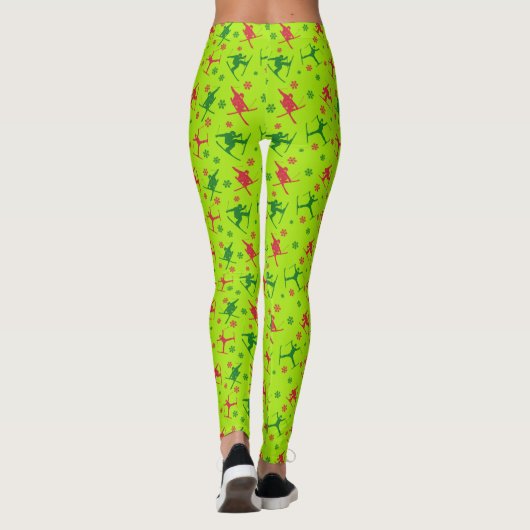 Lime Green Ski Tricks Pattern Kerstmis Leggings (Achterkant)
