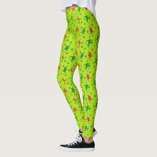 Lime Green Ski Tricks Pattern Kerstmis Leggings (Links)