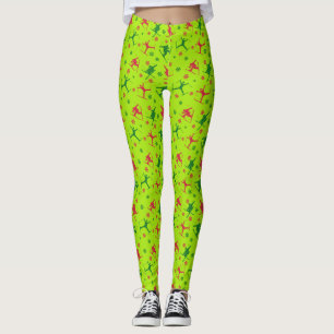 Lime Green Ski Tricks Pattern Kerstmis Leggings