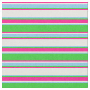 Lime Green, Sky Blue, Mint Cream & Deep Pink Lines Stof