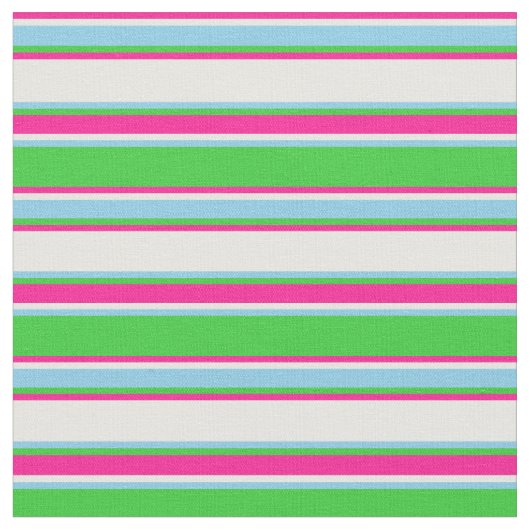 Lime Green, Sky Blue, Mint Cream & Deep Pink Lines Stof (Close Up)