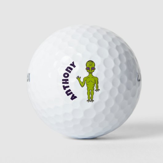 Lime Green Space Alien, speciaal gepersonaliseerd Golfballen (Voorkant)