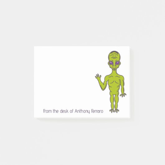 Lime Green Space Alien, speciaal gepersonaliseerd Post-it® Notes (Voorkant)