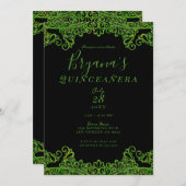 Lime Green Sparkle Glitter Black Quinceañera Kaart (Voorkant / Achterkant)