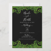 Lime Green Sparkle Glitter Lace Black Wedding Kaart (Voorkant)