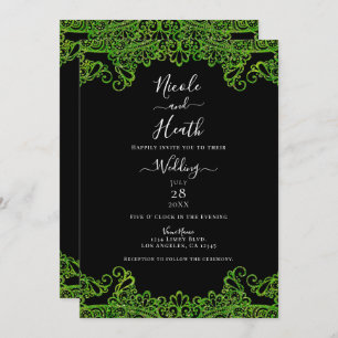 Lime Green Sparkle Glitter Lace Black Wedding Kaart
