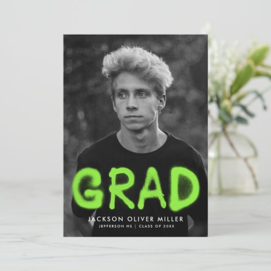 Lime Green Spray Paint Photo Graduparty Kaart (Staand voorkant)
