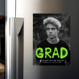 Lime Green Spray Paint Typografie Foto Afstuderen Magnetische Uitnodiging