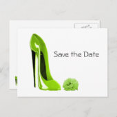 Lime Green Stiletto Schoen en Roos Aankondigingskaart (Voorkant / Achterkant)