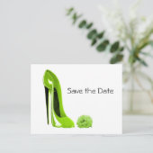 Lime Green Stiletto Schoen en Roos Aankondigingskaart (Staand voorkant)