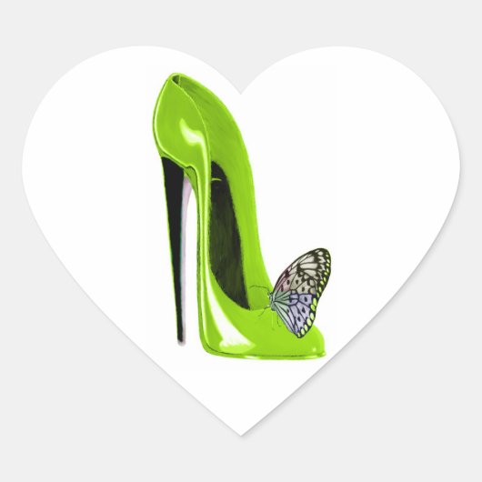 Lime Green Stiletto Shoe and Butterfly Hart Sticker (Voorkant)