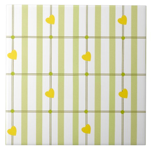 Lime Green Stripe and Yellow Hearts  Tegeltje (Voorkant)