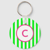 Lime Green Stripe Monogram Sleutelhanger (Voorkant)