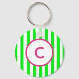 Lime Green Stripe Monogram Sleutelhanger