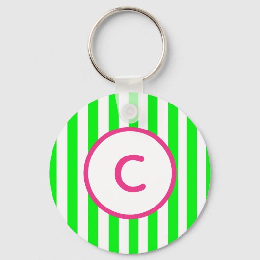 Lime Green Stripe Monogram Sleutelhanger (Voorkant)