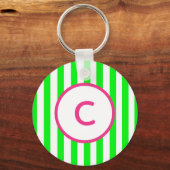 Lime Green Stripe Monogram Sleutelhanger (Voorkant)