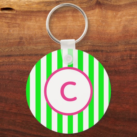 Lime Green Stripe Monogram Sleutelhanger (Voorkant)