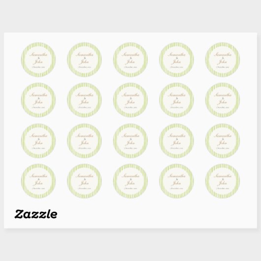 Lime Green Stripe Wedding Envelope Seal Sticker (Vel)