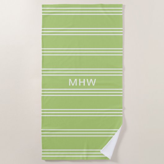 Lime Green Stripes aangepaste monogram badhanddoek (Voorkant)