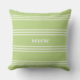 Lime Green Stripes aangepaste monogram gooi kussen