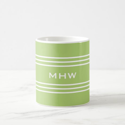 Lime Green Stripes aangepaste monogram-mokken Koffiemok (Center)