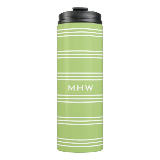 Lime Green Stripes aangepaste monogram tumbler Thermosbeker (Voorkant)