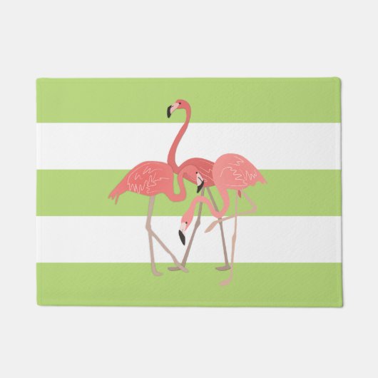 Lime Green Stripes en Flamingo's Deurmat (Voorkant)