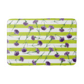 Lime Green Stripes Paarse anjers Pattern Badmat (Voorkant)