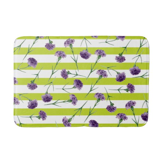 Lime Green Stripes Paarse anjers Pattern Badmat (Voorkant)