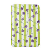 Lime Green Stripes Paarse anjers Pattern Badmat (Voorkant Verticaal)