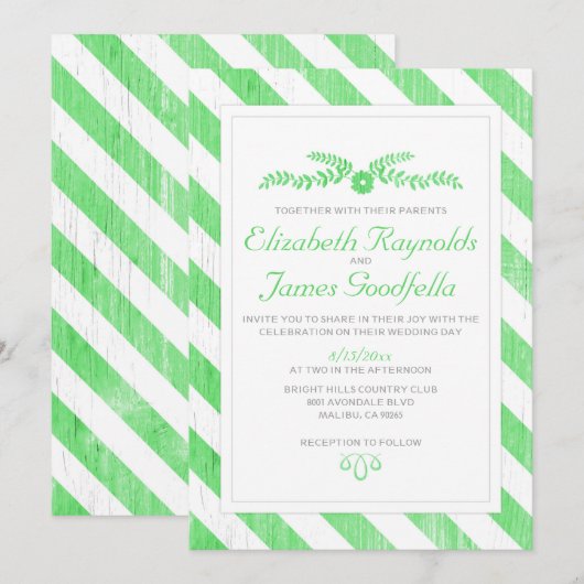 Lime Green Stripes Wedding Invitations Kaart (Voorkant / Achterkant)