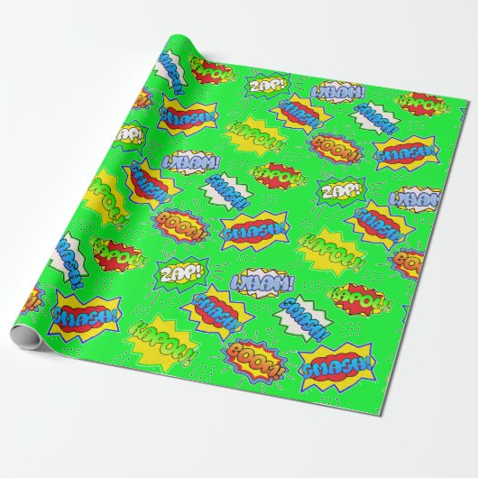 Lime Green Superhero Super Powers Kind Cadeaupapier (Uitgerold)