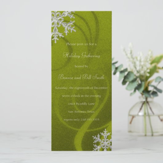 Lime Green Swashy Snowflake Holiday Party Kaart (Staand voorkant)