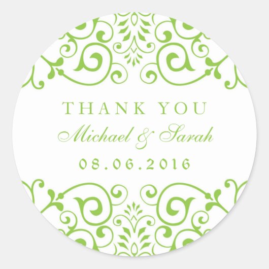 Lime Green Swirl Flower Bedankt Sticker (Voorkant)