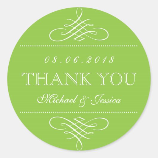 Lime Green Swirls Curl Ornament Weddenschappen Ronde Sticker (Voorkant)