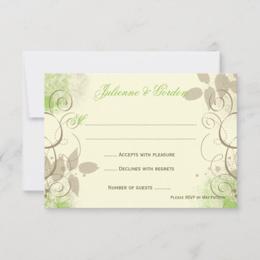 Lime Green Tan Grunge Swirls laat responskaarten o RSVP Kaartje (Voorkant)