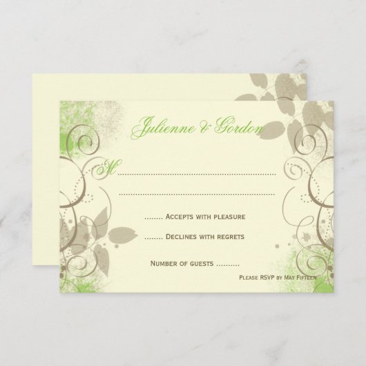 Lime Green Tan Grunge Swirls laat responskaarten o RSVP Kaartje (Voorkant / Achterkant)
