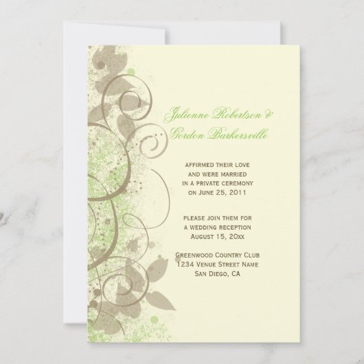 Lime Green Tan Ivory Swirls Leaves Post Wedding Kaart (Voorkant)
