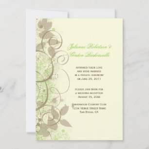 Lime Green Tan Ivory Swirls Leaves Post Wedding Kaart