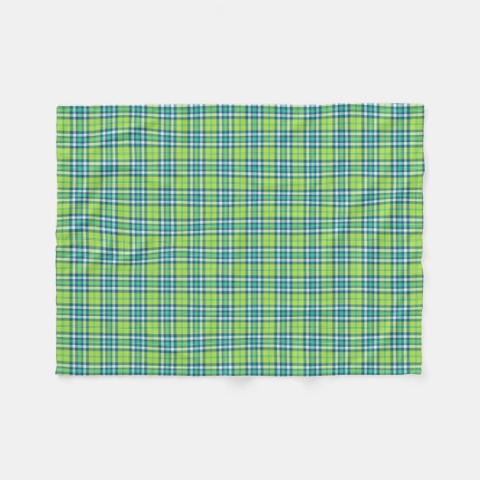 Lime Green, Turquoise en Blue Plaid Fleece Deken (Voorkant (Horizontaal))