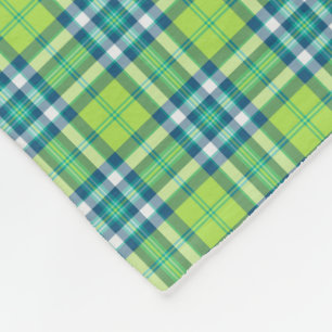 Lime Green, Turquoise en Blue Plaid Fleece Deken