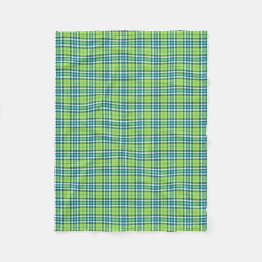 Lime Green, Turquoise en Blue Plaid Fleece Deken (Voorkant)