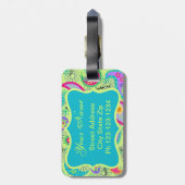 Lime Green Turquoise Modern Paisley Monogram Bagagelabel (Achterkant verticaal)