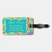 Lime Green Turquoise Modern Paisley Monogram Bagagelabel (Achterkant horizontaal)