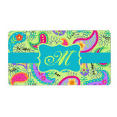 Lime Green Turquoise Modern Paisley Monogram Etiket (Voorkant)